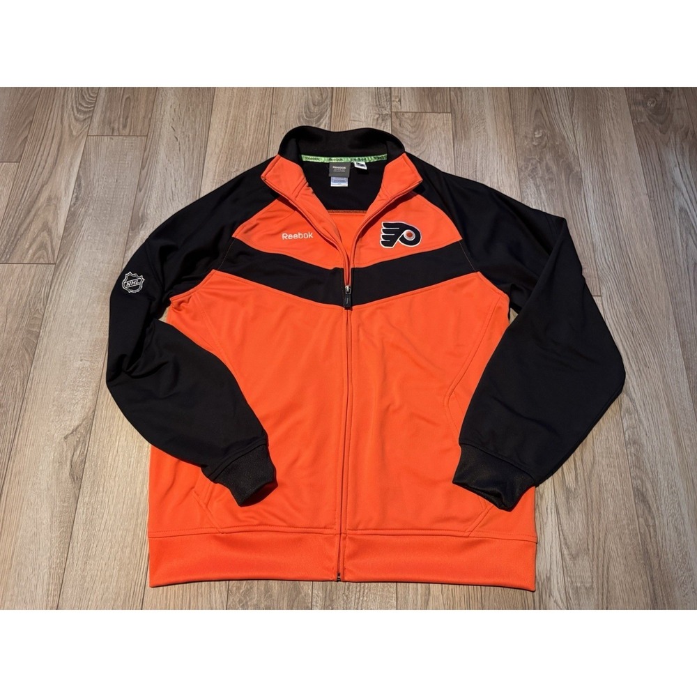 Reebok Philadelphia Flyers NHL Center Ice Track‎ Jacket Orange Black Mens Medium